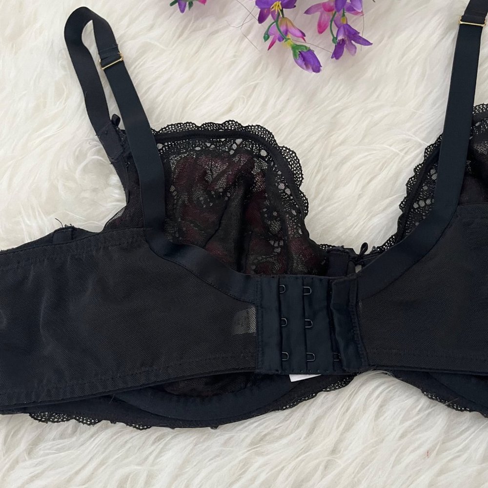 Cacique Bra Plus Size 40 DD Floral Lace Color Black Dark Red Maroon Unlined - Picture 4 of 9